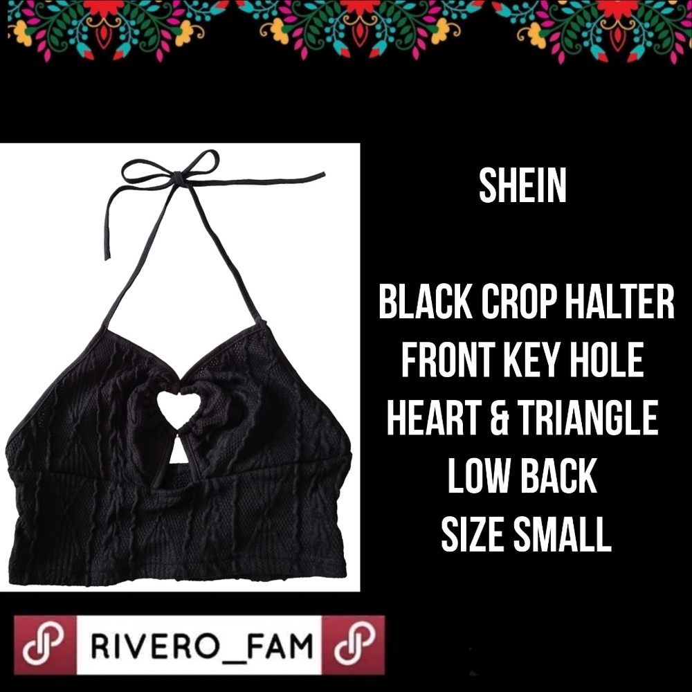 SHEIN | BLK CROP HALTER | FRONT KEY HOLE HEART & TRIANGLE TANK | SIZE SMALL